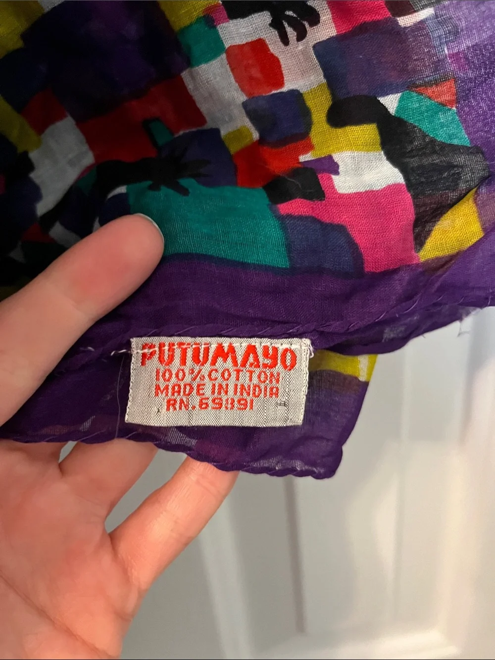 Vintage Putumayo Square Scarf Colorful Pattern